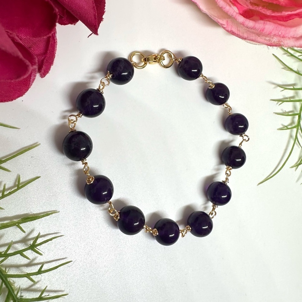 NEW⚜️AMETHYST Gemstone Beaded Bracelet - Picture 4 of 7